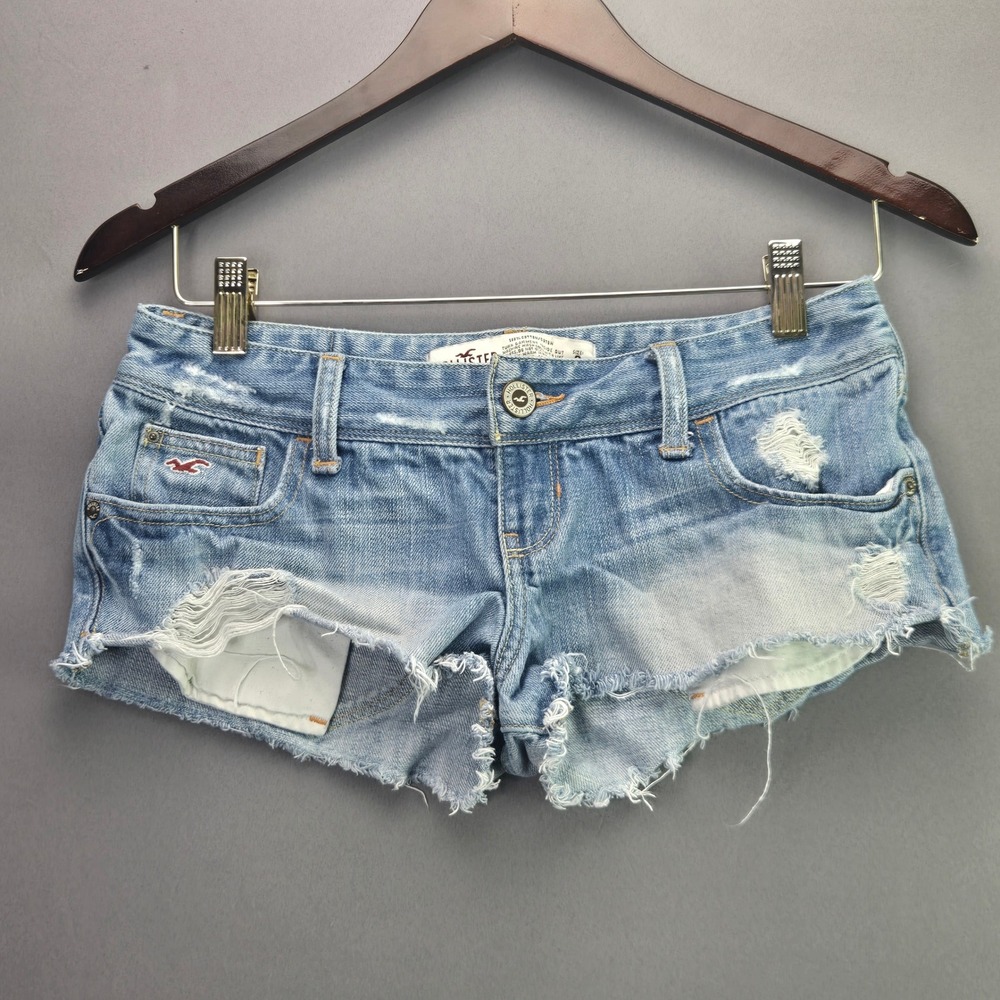 Hollister Denim Shorts Distressed Cutoff Size 3 Light Wash Low Rise Y2K Summer